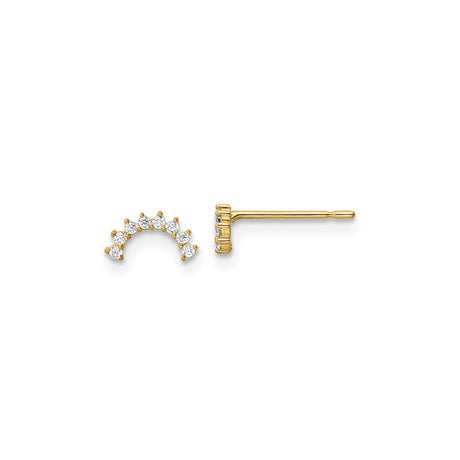 14k Yellow Gold Curved Stud Earrings with Cubic Zirconia, Minimalist Semi-Circle Design