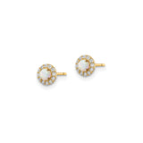 14k Yellow Gold Stud Earrings with Lab Created Opal Center and Cubic Zirconia Halo