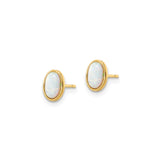 14k Yellow Gold Stud Earrings with Created Opal, Oval Bezel Set Minimalist Design