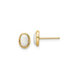 14k Yellow Gold Stud Earrings with Created Opal, Oval Bezel Set Minimalist Design