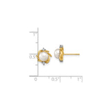 14k Yellow Gold Pearl Stud Earrings with Diamond Accents, Floral Design for Women