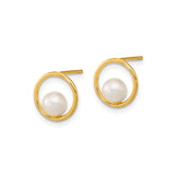 14k Yellow Gold Stud Earrings with White Pearls, Open Circle Design, Minimalist Style