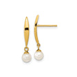 14k Yellow Gold Dangle Earrings with Cultured White Pearl Drops, Modern Curved Bar Design