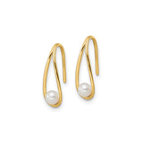 14k Yellow Gold Dangle Earrings with White Cultured Pearl, Open Teardrop Minimalist Design