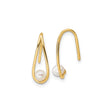 14k Yellow Gold Dangle Earrings with White Cultured Pearl, Open Teardrop Minimalist Design