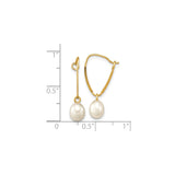 14k Yellow Gold Dangle Earrings with Oval White Pearls, Classic Drop Design for Women