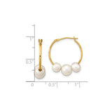 14k Yellow Gold Hoop Earrings with White Freshwater Pearls, Classic Lightweight Design