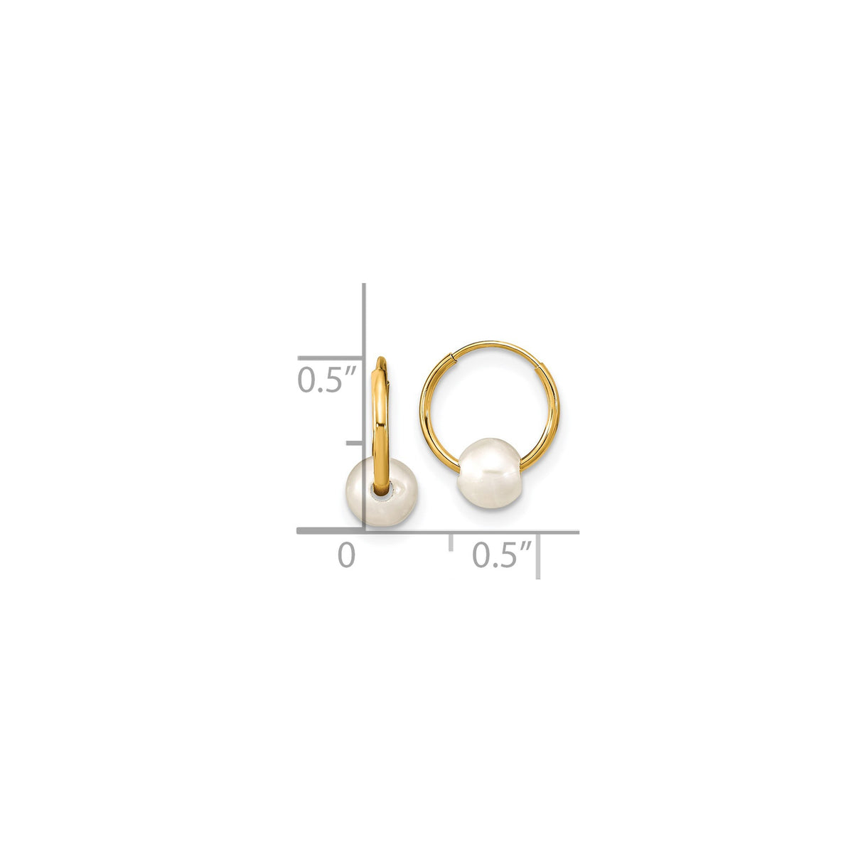 14k Yellow Gold Hoop Earrings with White Freshwater Pearl Drops, Minimalist Design