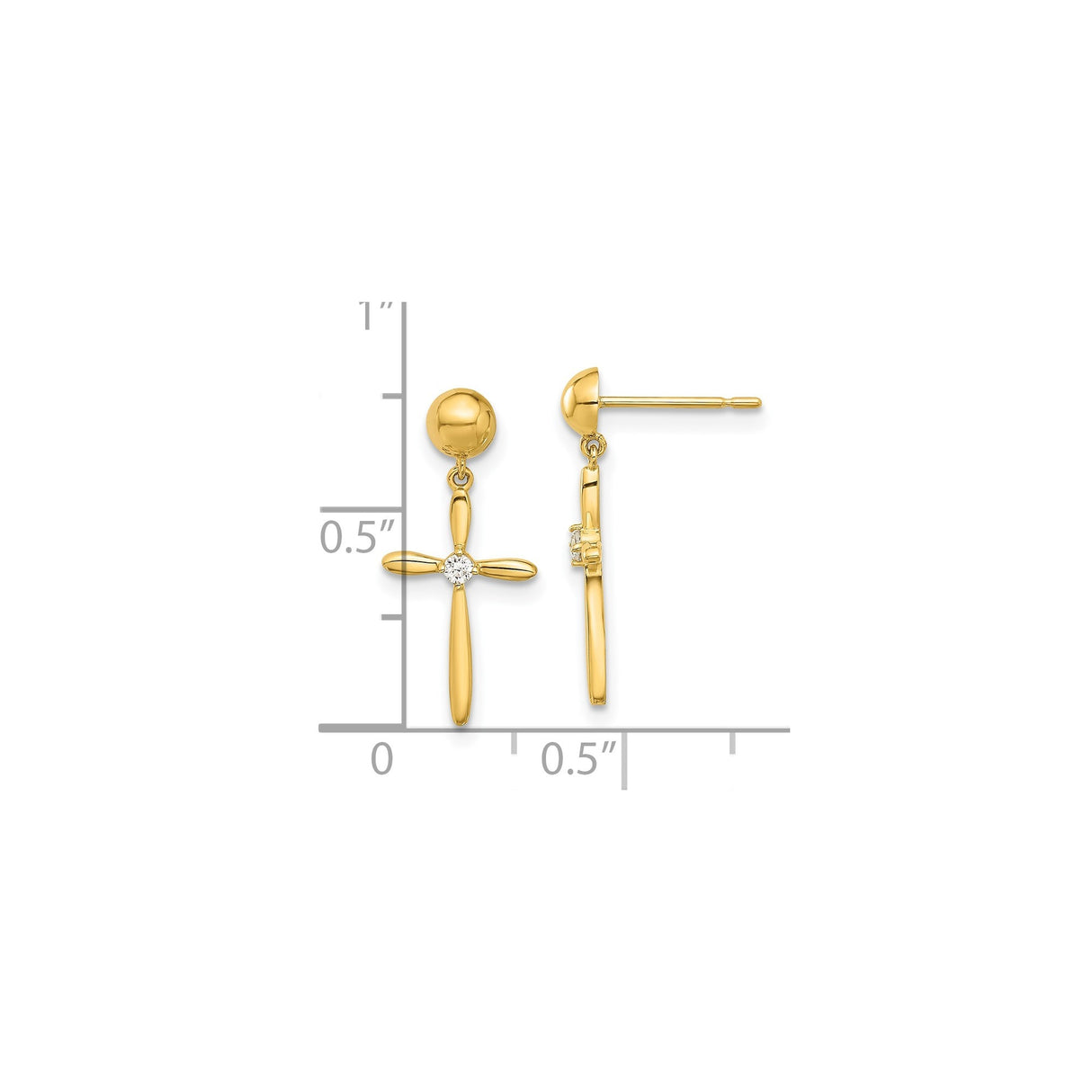 14k Yellow Gold Cross Pendant with Cubic Zirconia, Polished Minimalist Faith Jewelry