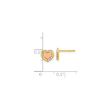 14k Yellow Gold Heart Stud Earrings with Cubic Zirconia and Rose Gold Center