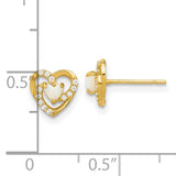 14k Yellow Gold Heart Stud Earrings with Lab Created Opal and Cubic Zirconia Accents for Women