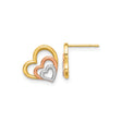 14k Yellow Gold Heart Stud Earrings with Triple Open Heart Design, Multi-Tone Style for Women