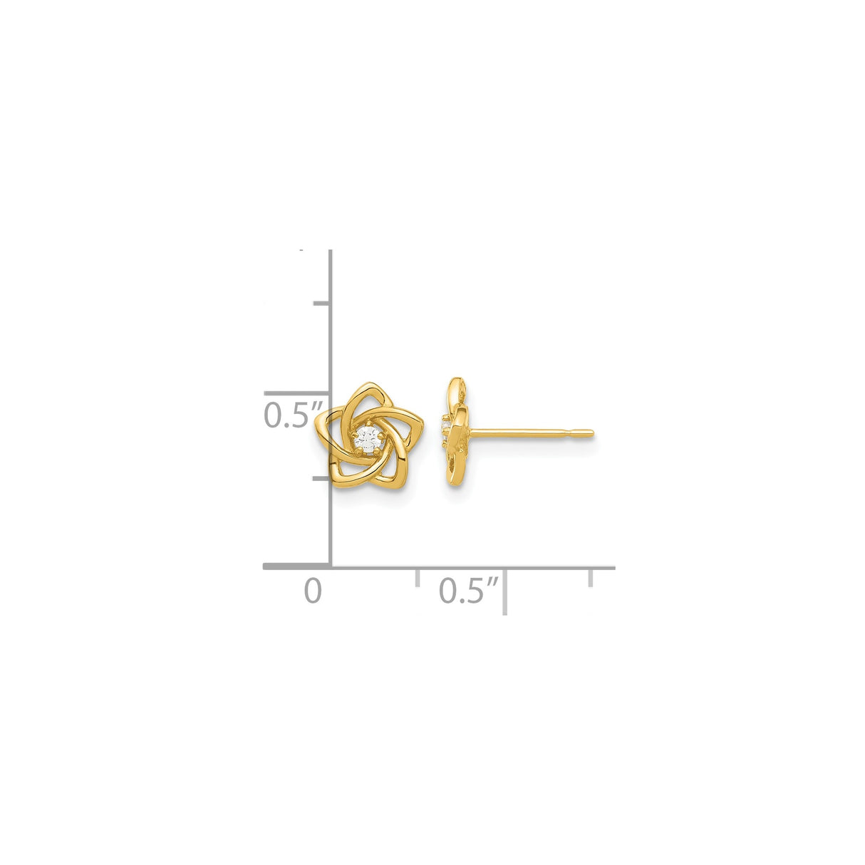 14k Yellow Gold Stud Earrings with Cubic Zirconia, Open Petal Floral Design