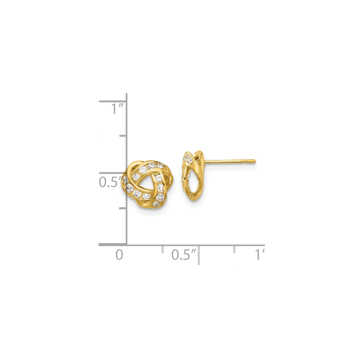 14K Yellow Gold Knot Stud Earrings With Pave Cubic Zirconia