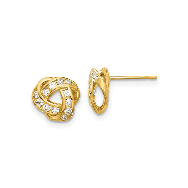 14k Yellow Gold Knot Stud Earrings for Women with Intertwined Loops and Pavé Cubic Zirconia, Symbolic Infinity Design, Modern Minimal Jewelry for Daily Wear, Elegant Classic Gold Style