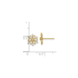 14k Yellow Gold Stud Earrings with Cubic Zirconia, Starburst Floral Design for Women
