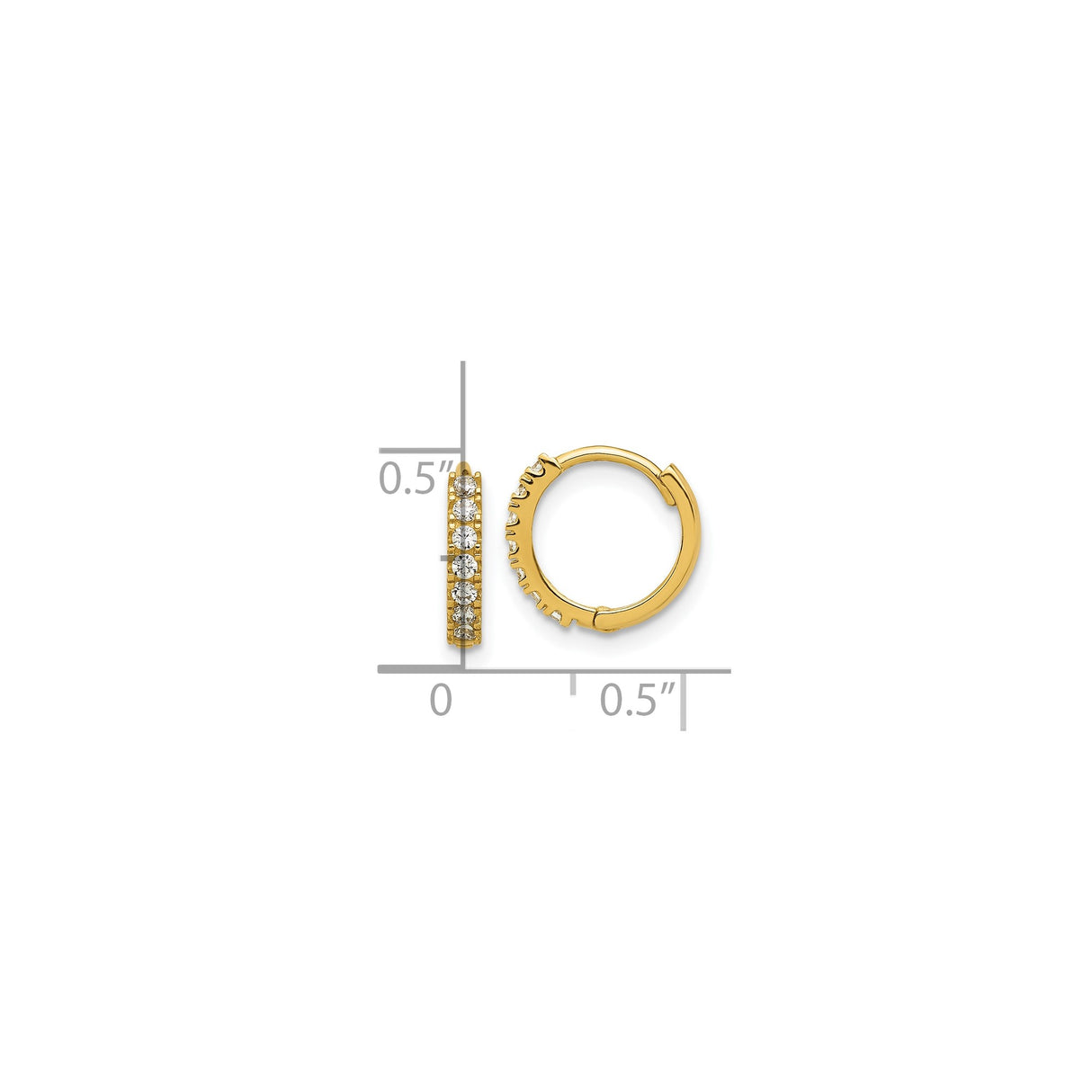 14k Yellow Gold Huggie Hoop Earrings with Cubic Zirconia, Small Lightweight Hoops for Women