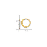 14k Yellow Gold Huggie Hoop Earrings with Cubic Zirconia, Milgrain Detail, Classic Style for Women