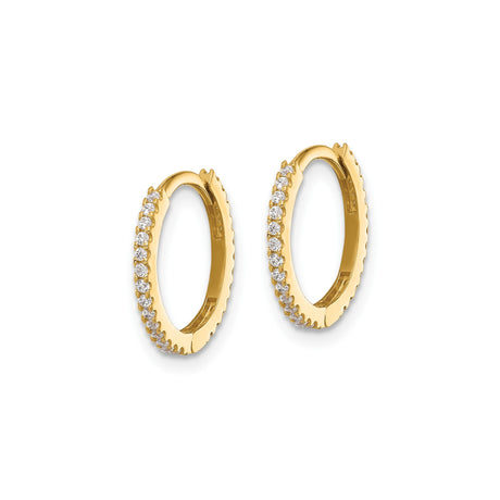 14k Yellow Gold Hoop Earrings with Cubic Zirconia Accents, Polished Round Design for Women