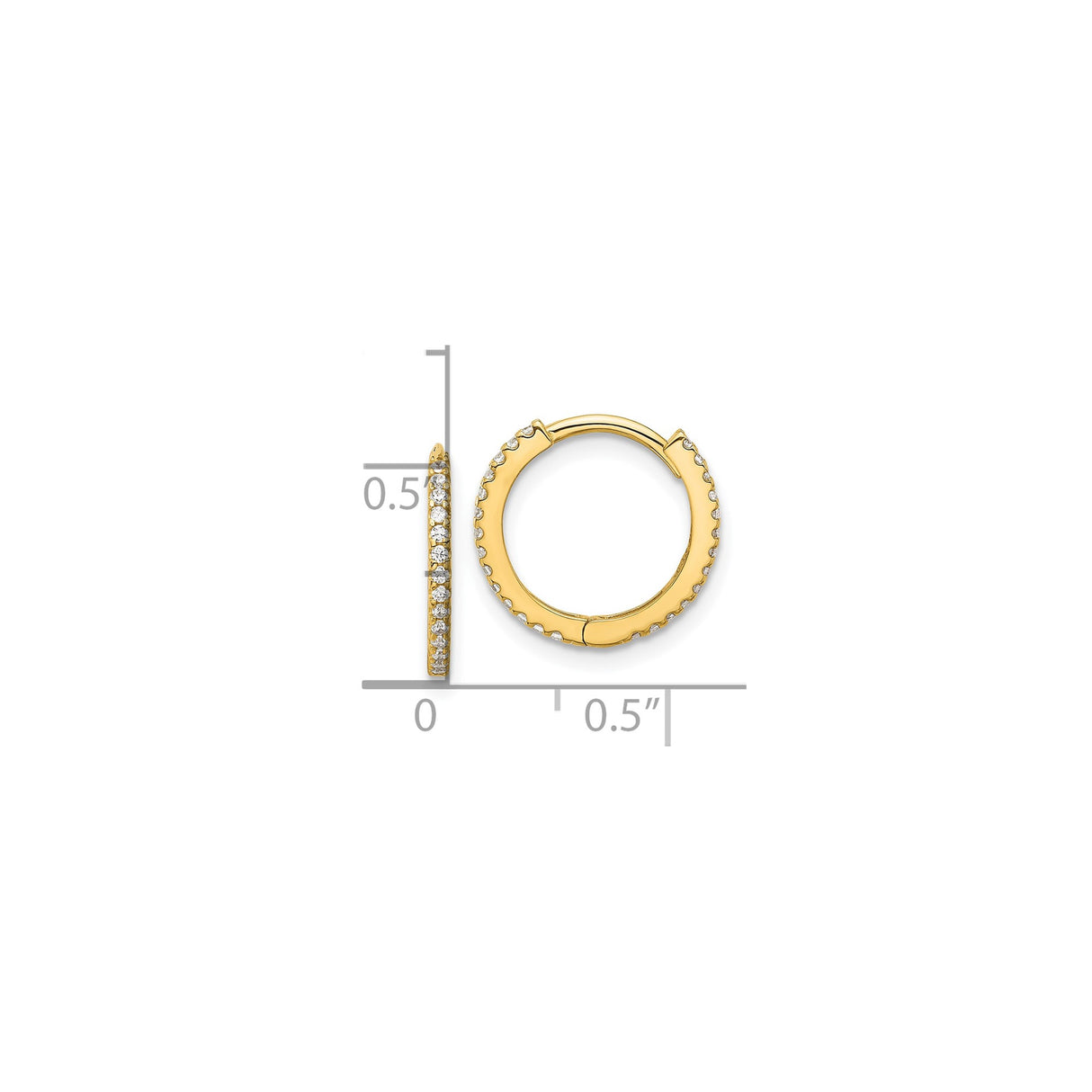 14k Yellow Gold Hoop Earrings with Cubic Zirconia Accents, Polished Round Design for Women