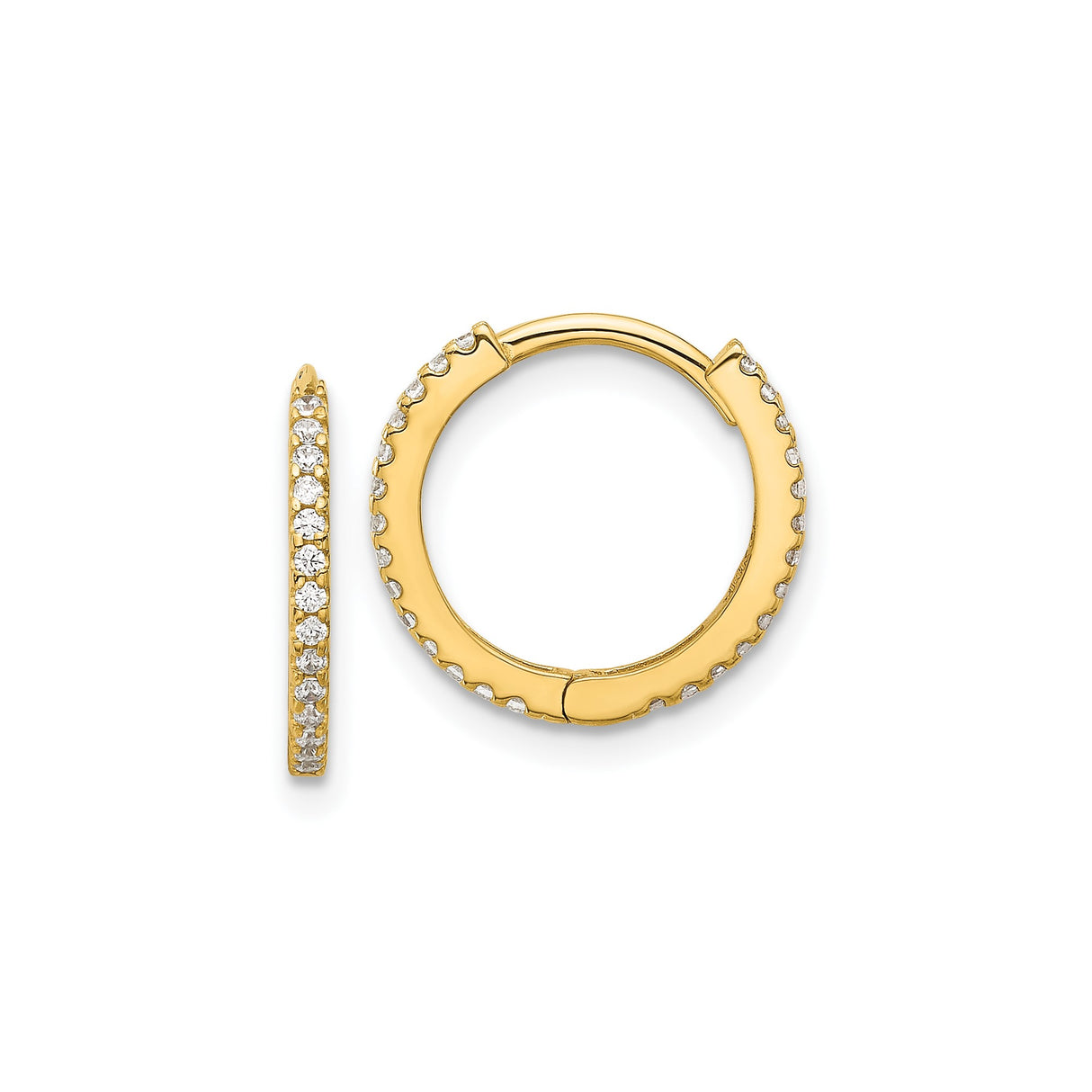 14k Yellow Gold Hoop Earrings with Cubic Zirconia Accents, Polished Round Design for Women