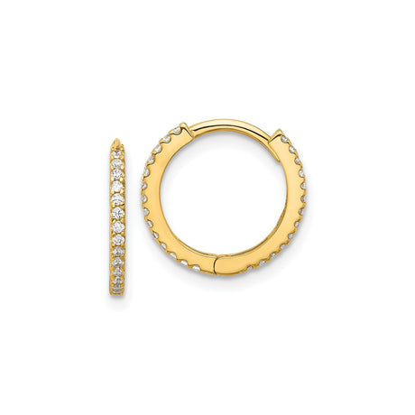 14k Yellow Gold Hoop Earrings with Cubic Zirconia Accents, Polished Round Design for Women