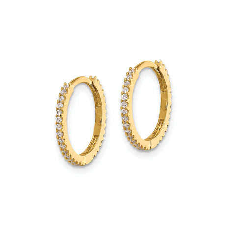 14k Yellow Gold Hoop Earrings with Cubic Zirconia, Diamond Cut, Sleek Round Design