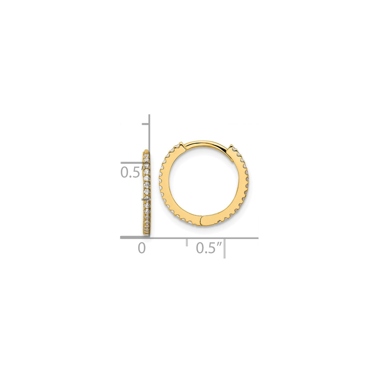 14k Yellow Gold Hoop Earrings with Cubic Zirconia, Diamond Cut, Sleek Round Design