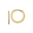 14k Yellow Gold Hoop Earrings with Cubic Zirconia, Diamond Cut, Sleek Round Design