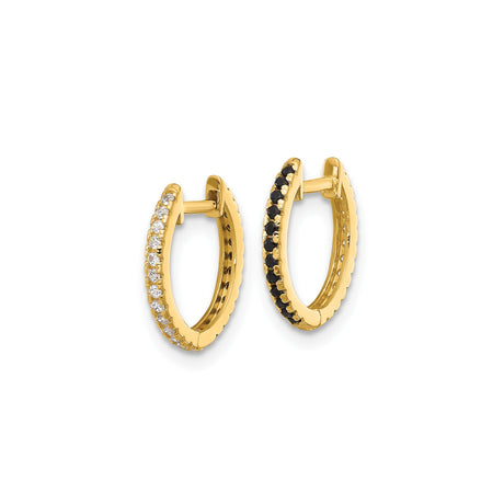 14k Yellow Gold Huggie Hoop Earrings with Round Cut Cubic Zirconia, Minimalist Style