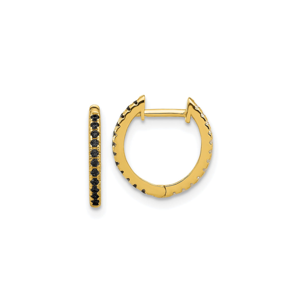 14k Yellow Gold Huggie Hoop Earrings with Round Cut Cubic Zirconia, Minimalist Style