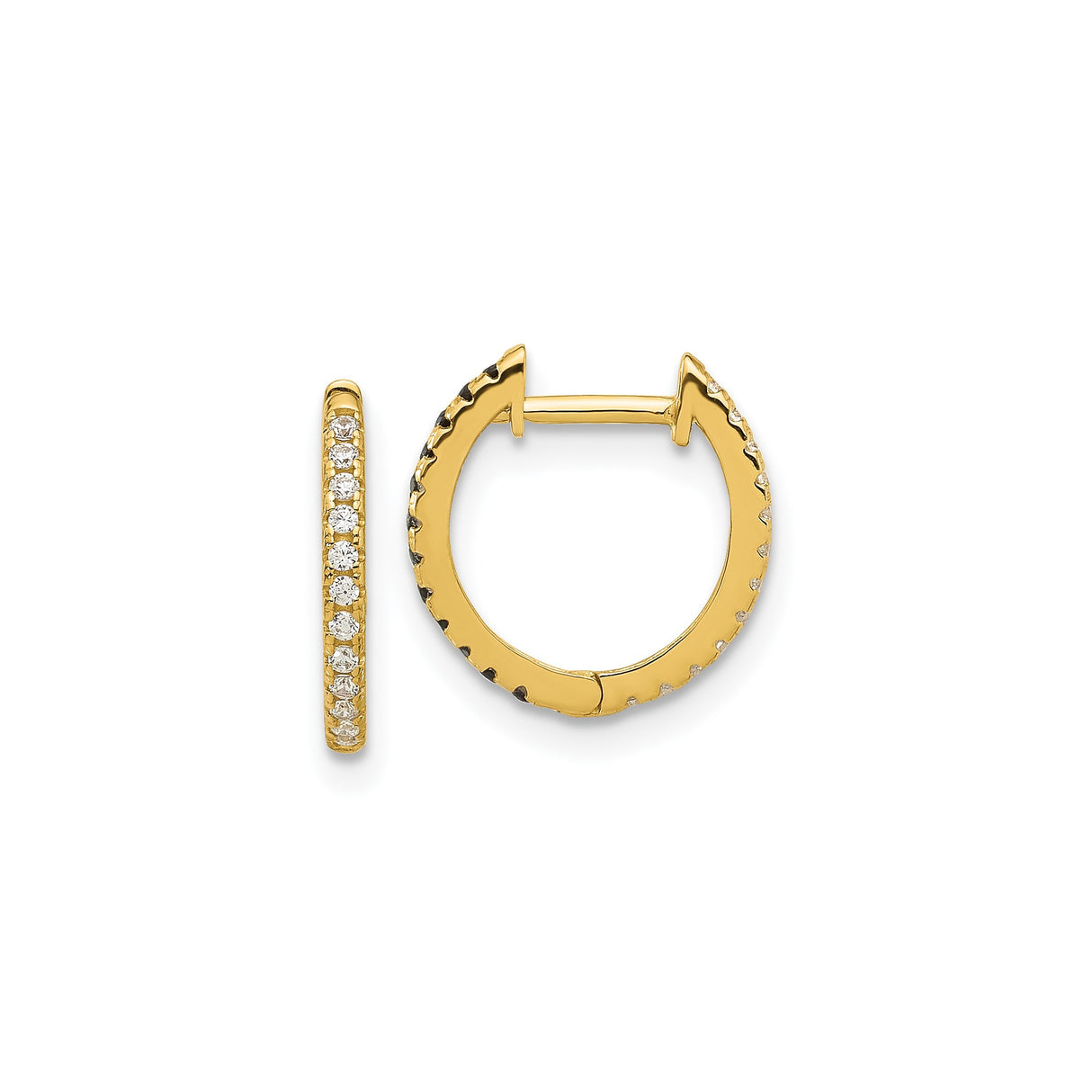 14k Yellow Gold Huggie Hoop Earrings with Round Cut Cubic Zirconia, Minimalist Style