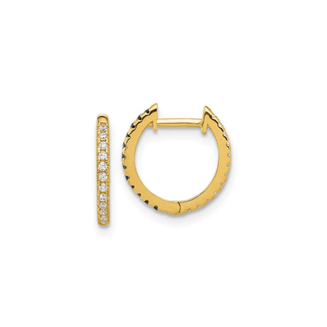 14k Yellow Gold Huggie Hoop Earrings with Round Cut Cubic Zirconia, Minimalist Style