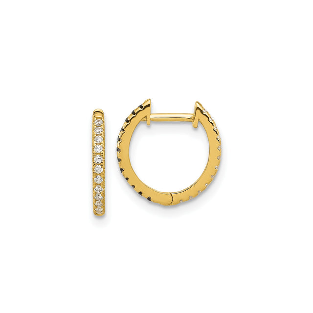 14k Yellow Gold Huggie Hoop Earrings with Round Cut Cubic Zirconia, Minimalist Style