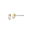 14k Yellow Gold Stud Earrings with Cubic Zirconia and White Pearl Dangle, Classic Drop Design