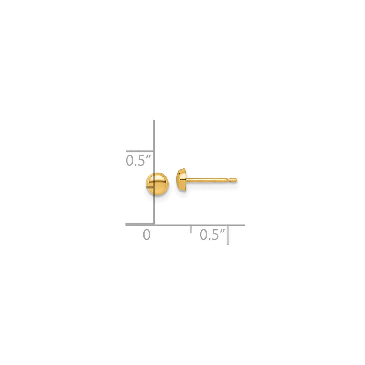 14k Yellow Gold Stud Earrings, Polished Round Dome Design, Unisex Minimalist Jewelry
