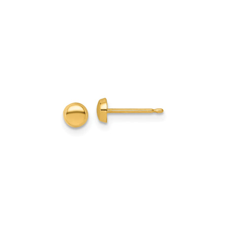 14k Yellow Gold Stud Earrings, Polished Round Dome Design, Unisex Minimalist Jewelry