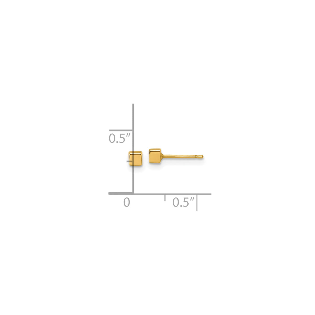 14k Yellow Gold Stud Earrings, Square Cube Minimalist Geometric Design for Women and Men