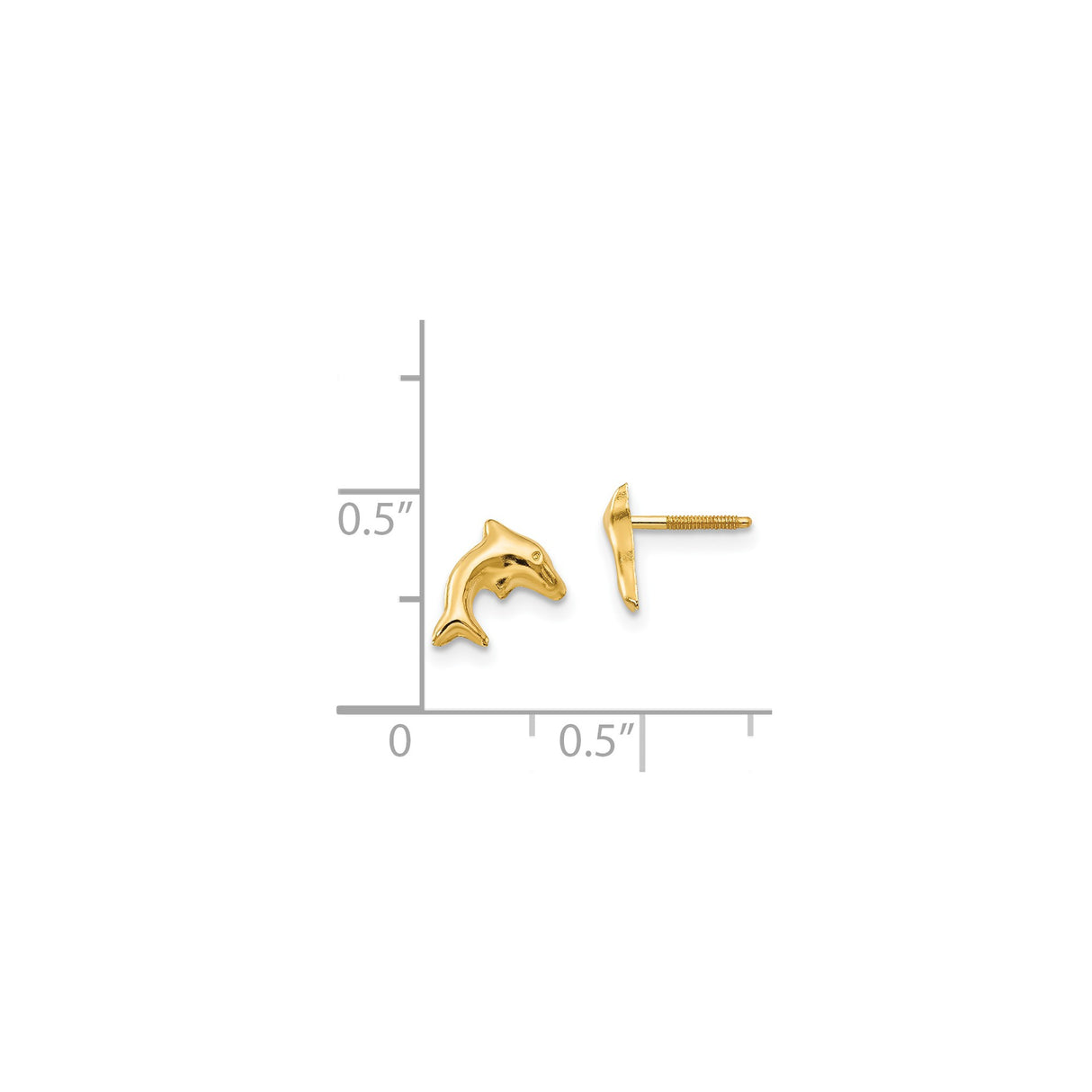 14k Yellow Gold Dolphin Stud Earrings with Screw Back, Nautical Marine Life Theme for Women or Girls