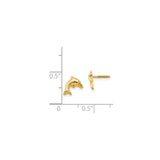 14k Yellow Gold Dolphin Stud Earrings with Screw Back, Nautical Marine Life Theme for Women or Girls