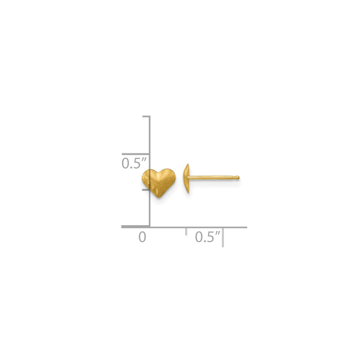 14k Yellow Gold Heart Stud Earrings with Brushed Finish and Teardrop Accents
