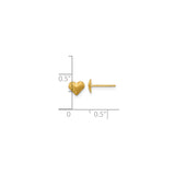 14k Yellow Gold Heart Stud Earrings with Brushed Finish and Teardrop Accents