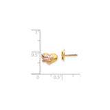 14k Yellow Gold Stud Earrings, Heart and Butterfly Design with Rose Gold and Rhodium Accents, Screwback for Girls