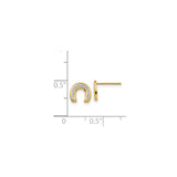 14k Yellow Gold Horseshoe Stud Earrings, Two Tone Equestrian Style with Bead Accents