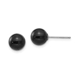 14k White Gold Stud Earrings with Black Onyx, Round Minimalist Design for Women