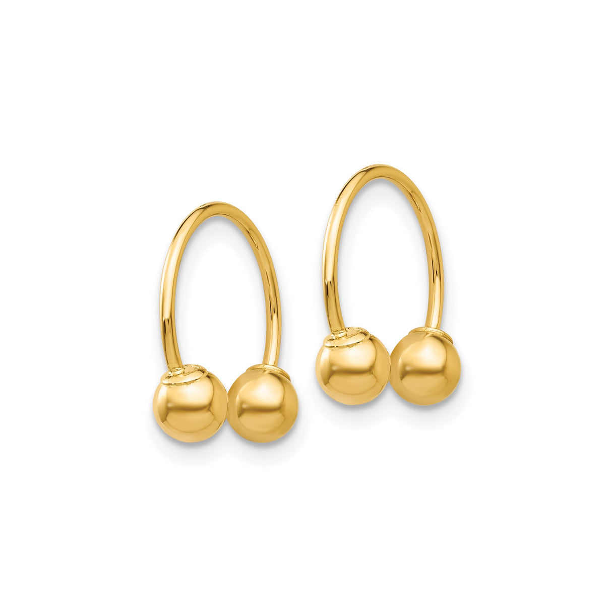 14k Yellow Gold Barbell Earrings with Polished Ball Ends, Circular Hoop Design