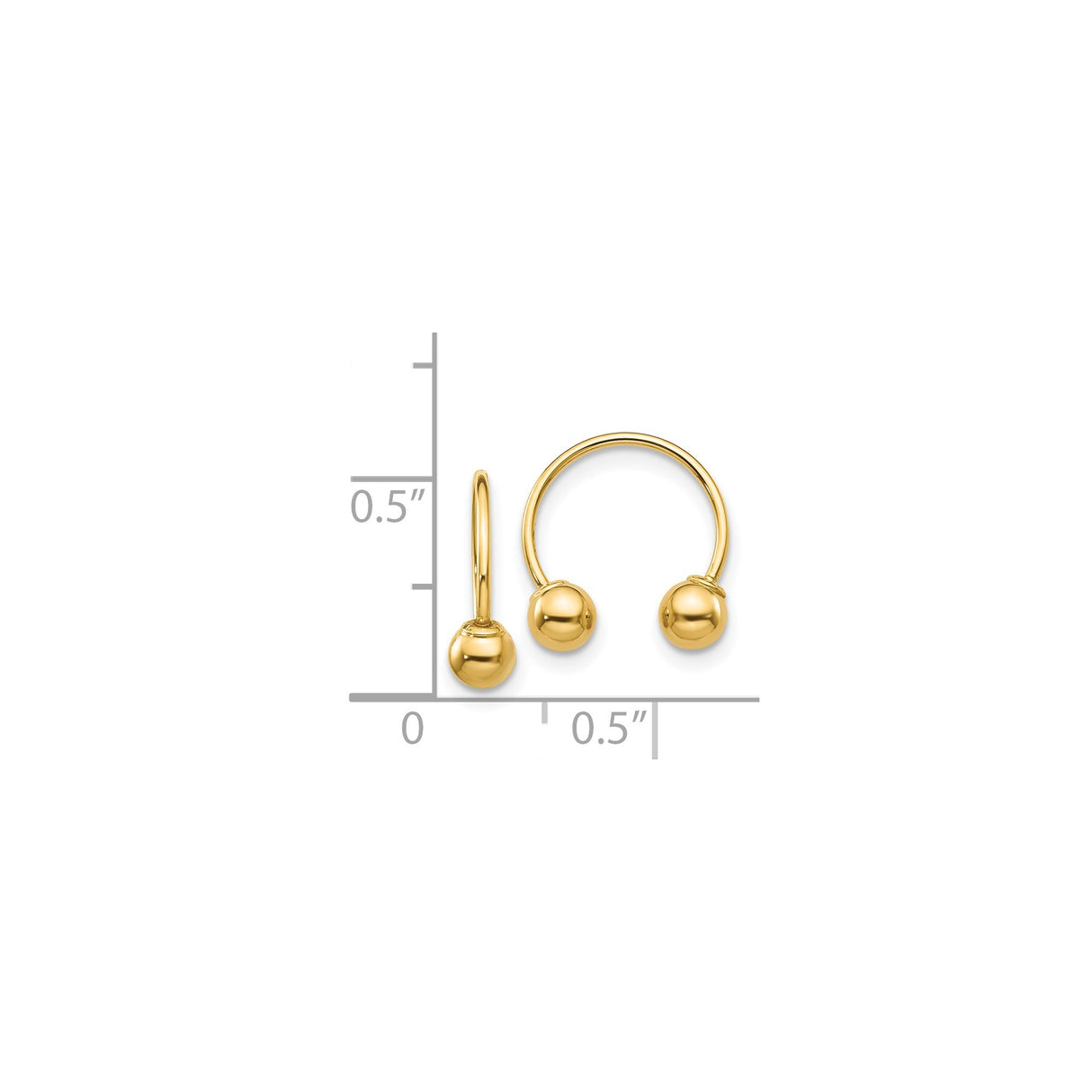 14k Yellow Gold Barbell Earrings with Polished Ball Ends, Circular Hoop Design