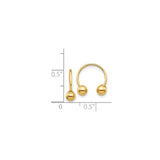 14k Yellow Gold Barbell Earrings with Polished Ball Ends, Circular Hoop Design