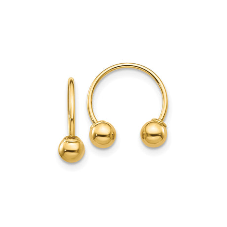 14k Yellow Gold Barbell Earrings with Polished Ball Ends, Circular Hoop Design