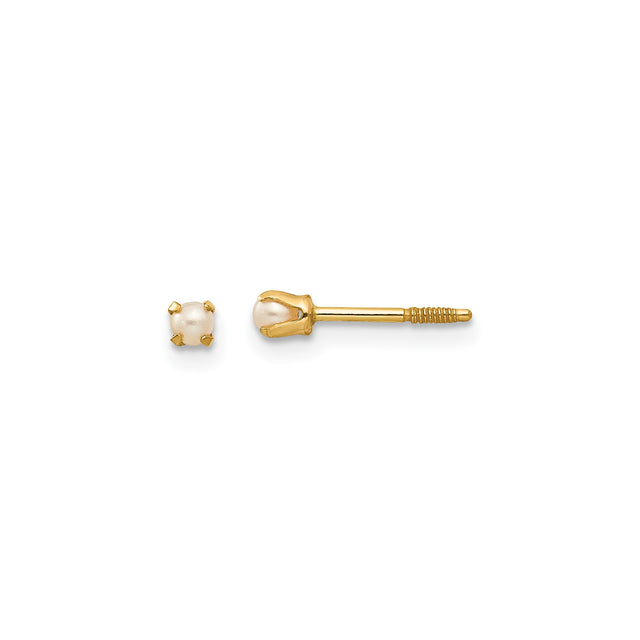 14k Yellow Gold Stud Earrings with Cultured Pearl in Four-Prong Setting, Minimalist Style